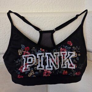 Medium Black and Floral Print Sports Bra By Victoria's Secret PINK
